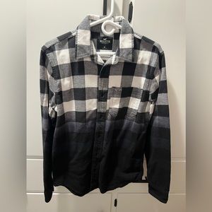 Men’s Hollister flannel button down shirt, White fade to black M